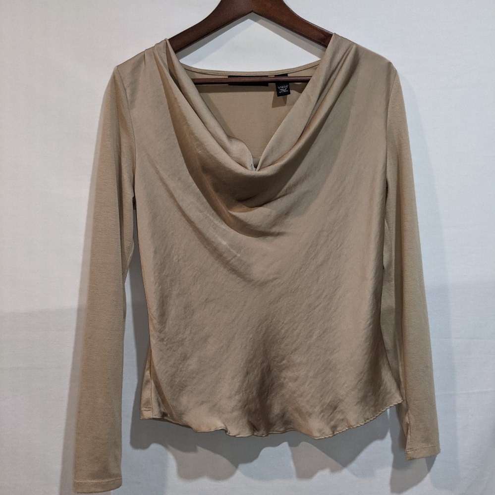 Elegant I.N.C. International Concepts Cowl Drape Neck Beige Blouse Size 4